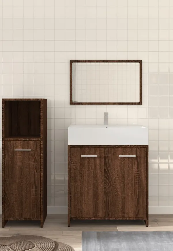 Brun vidaXL-badrumsmöbel i ek i ikonisk modell.