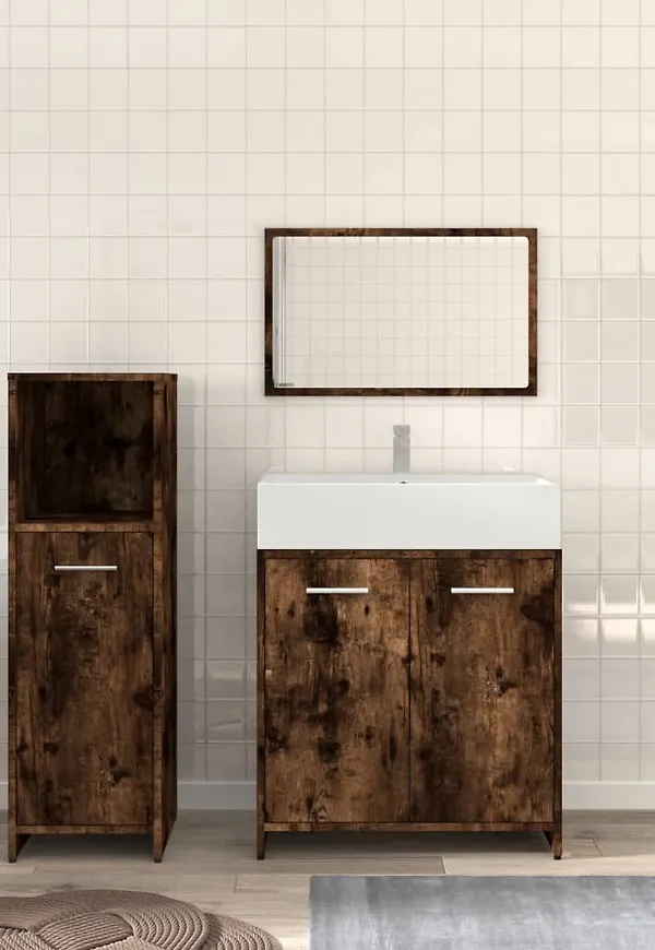 Stilren brun badrumsmöbel i ek från vidaXL.