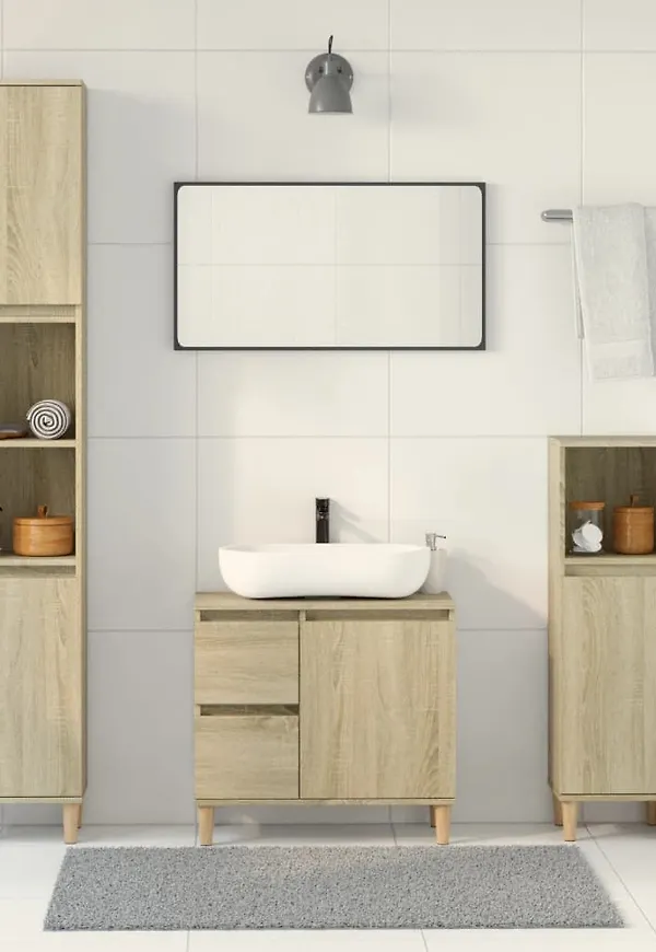 Trendig vidaxl badrumsmöbel i brun färg gjord i ek.