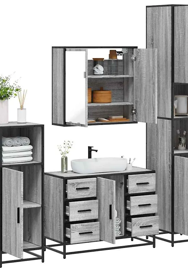 Grå vidaXL-badrumsmöbel i ikonisk modell.