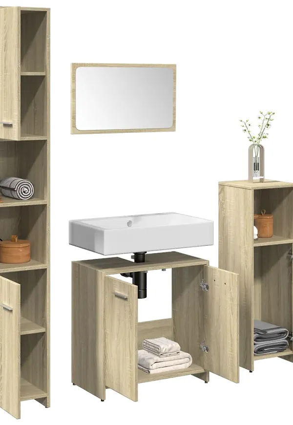 Riktigt snygg vidaxl badrumsmöbel i brun färg gjord i ek.