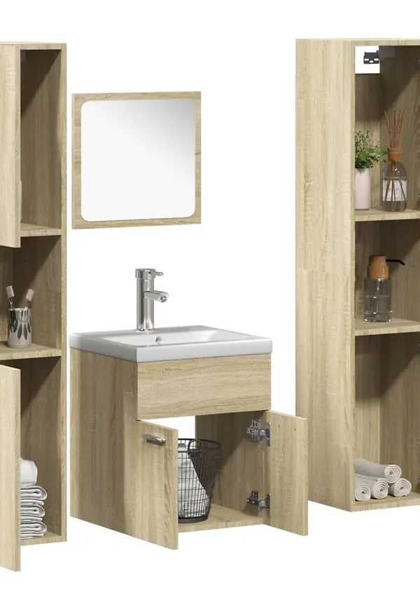 Supersnygg badrumsmöbel i brun färg gjord i ek.