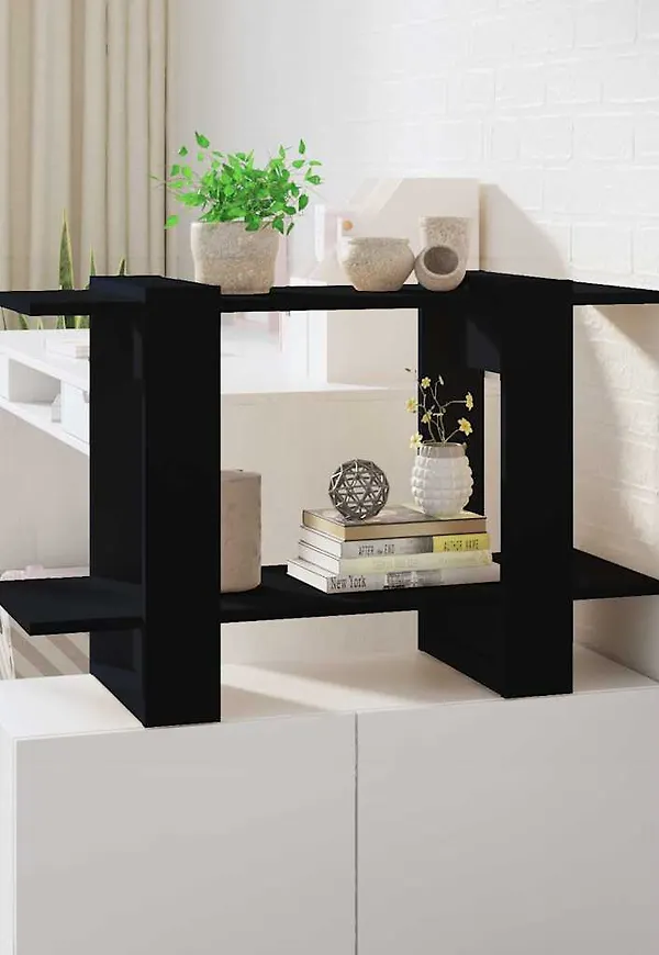 Svart vidaXL-bokhylla i mysig modell.