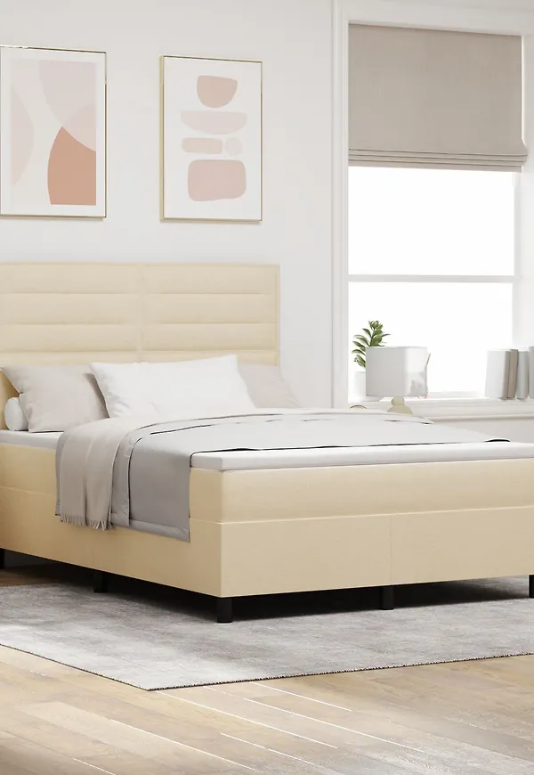 Beige vidaXL-våningssäng i riktigt trendig modell.