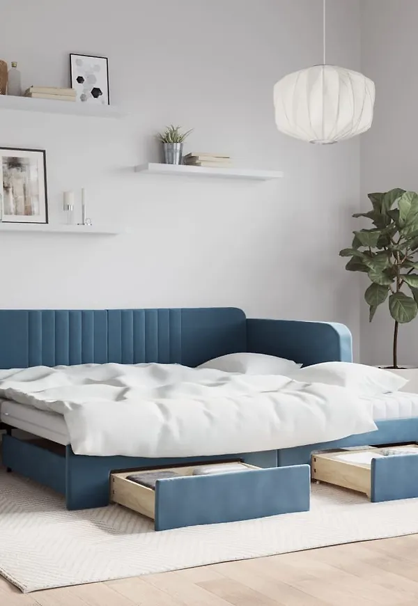 Blå vidaXL-dubbelsäng i vacker modell.
