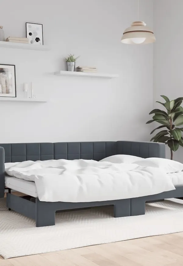 Grå vidaXL-säng i härlig modell.