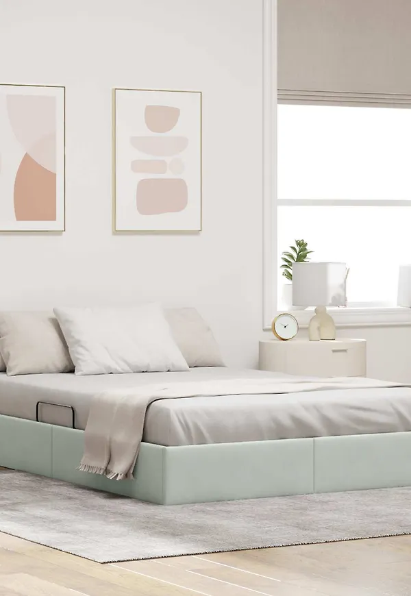 Grå vidaXL-förvaringssäng i mysig modell.