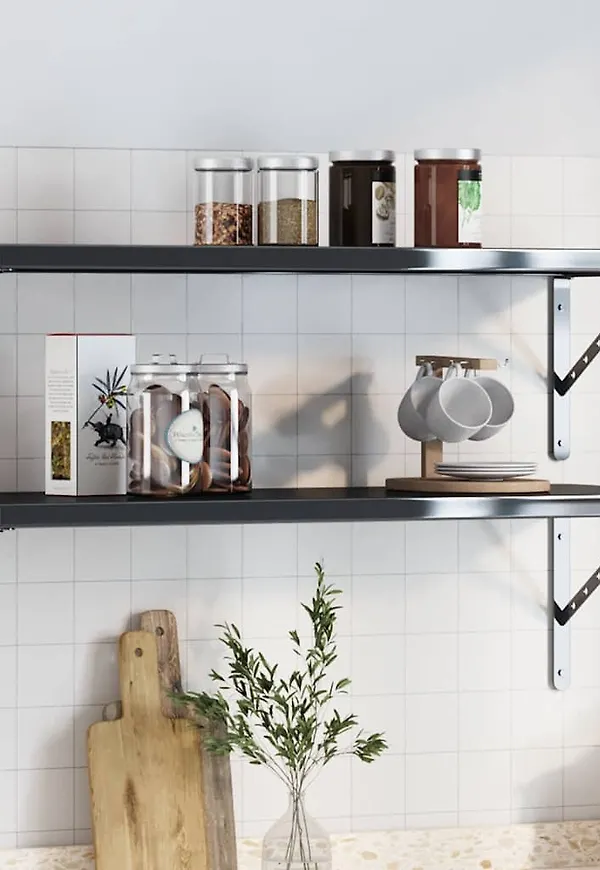 Svart vidaXL-kökshylla i mysig modell.