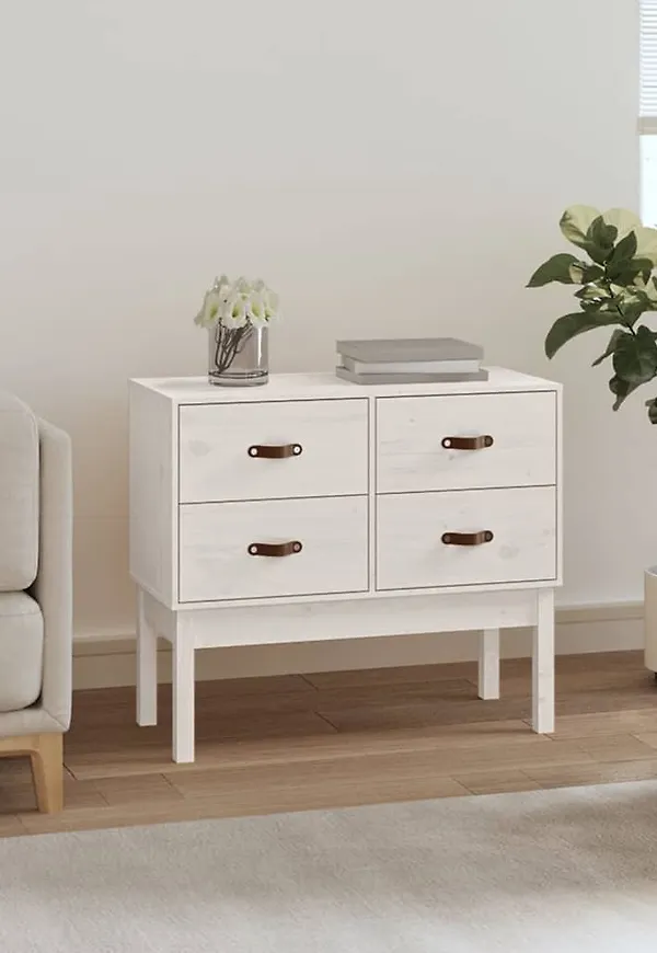 Stilriktig serveringsbord i vit färg gjord i läder.