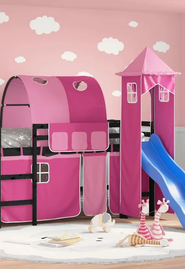 Rosa vidaXL-loftsäng i ikonisk modell.