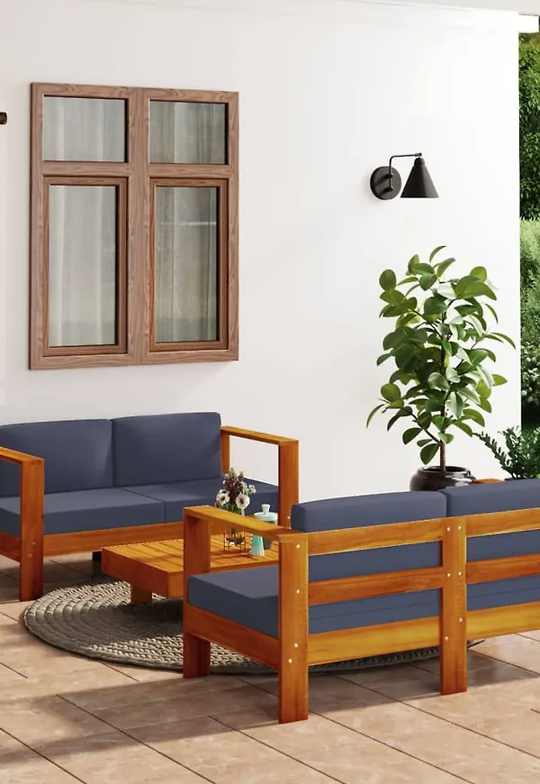 Grå vidaXL-teakutemöbel i smickrande modell.