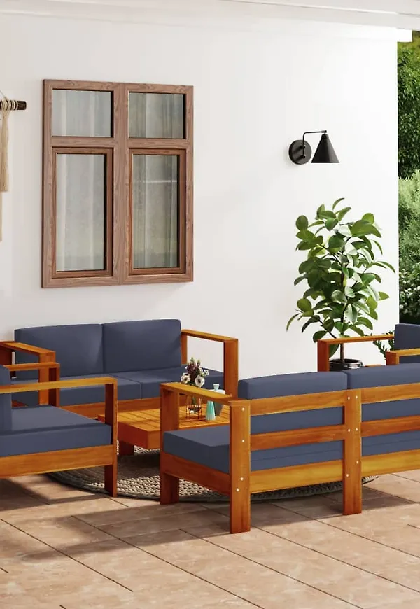 Jättefin vidaxl utemöbel i grå färg gjord i teak.