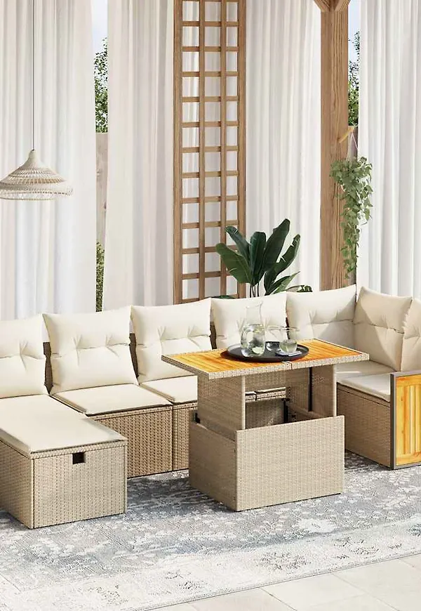 Beige vidaXL-trädgårdsbord i stilriktig modell.