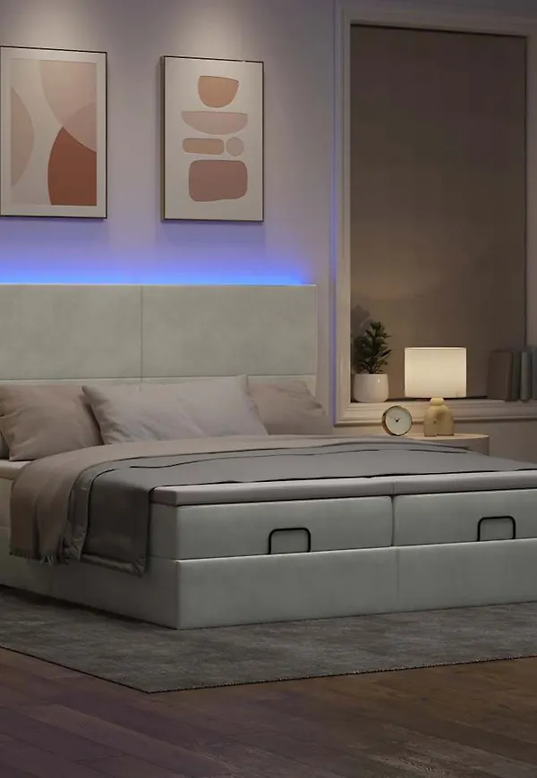 Grå vidaXL-dubbelsäng i jättefin modell.