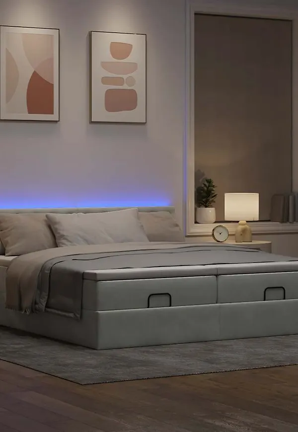 Grå vidaXL-säng i stilren modell.