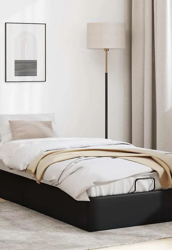 Smickrande svart sängram i läder från vidaXL.