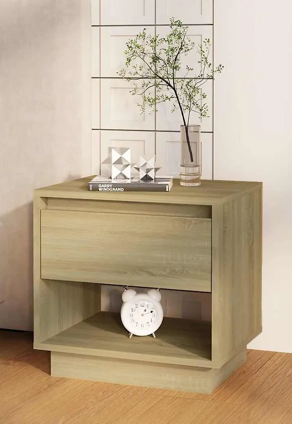Modern vidaxl sängbord i beige färg gjord i ek.