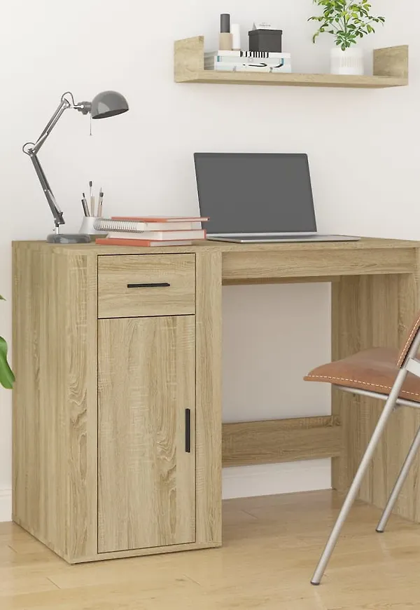 Stilren vidaxl skrivbord i brun färg gjord i ek.