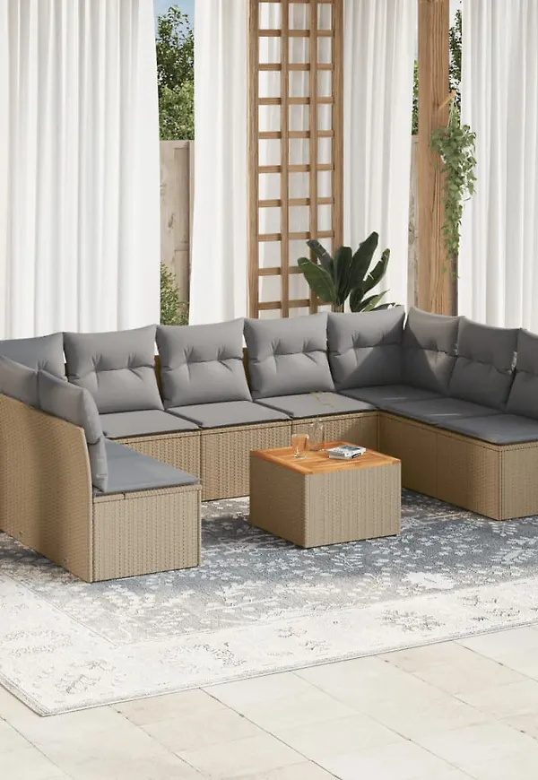 Beige vidaXL-trädgårdsbord i mysig modell.