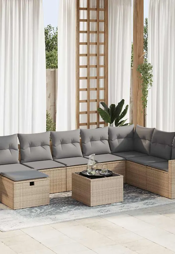 Beige vidaXL-soffgrupp i mysig modell.