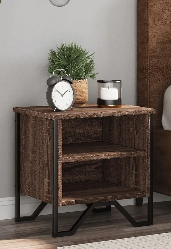 Vacker brun sängbord i ek från vidaXL.