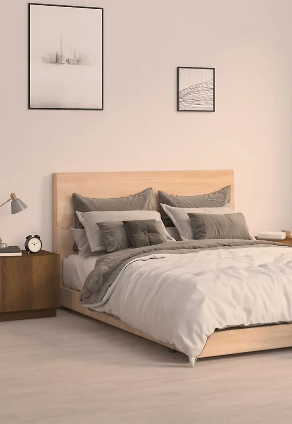 Moderiktig vidaxl sängbord i brun färg gjord i ek.