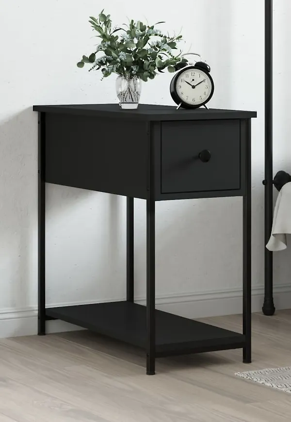 Söt vidaxl sängbord i svart färg gjord i järn.