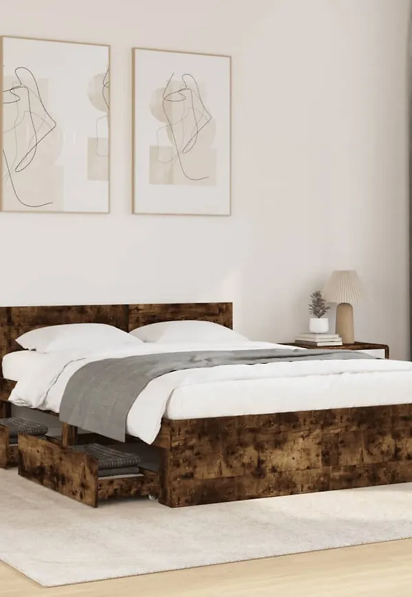 Brun vidaXL-säng i ek i vacker modell.