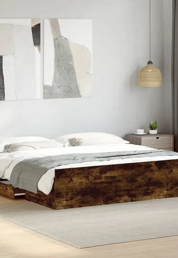 Klassisk brun säng i ek från vidaXL.