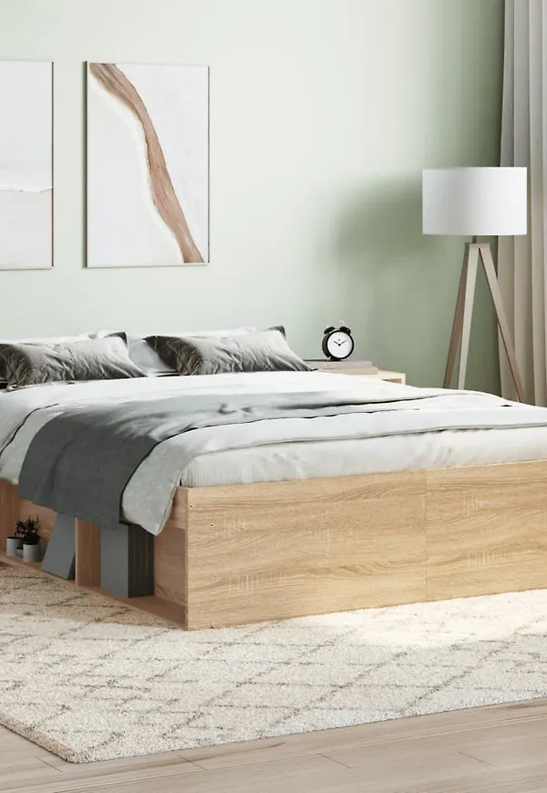 Elegant vidaxl säng i brun färg gjord i ek.