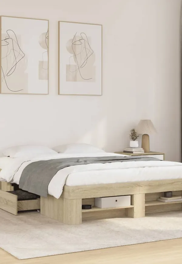 Supersnygg brun säng i ek från vidaXL.