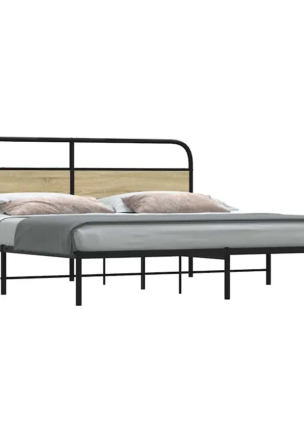 Stilren säng i brun färg gjord i ek.