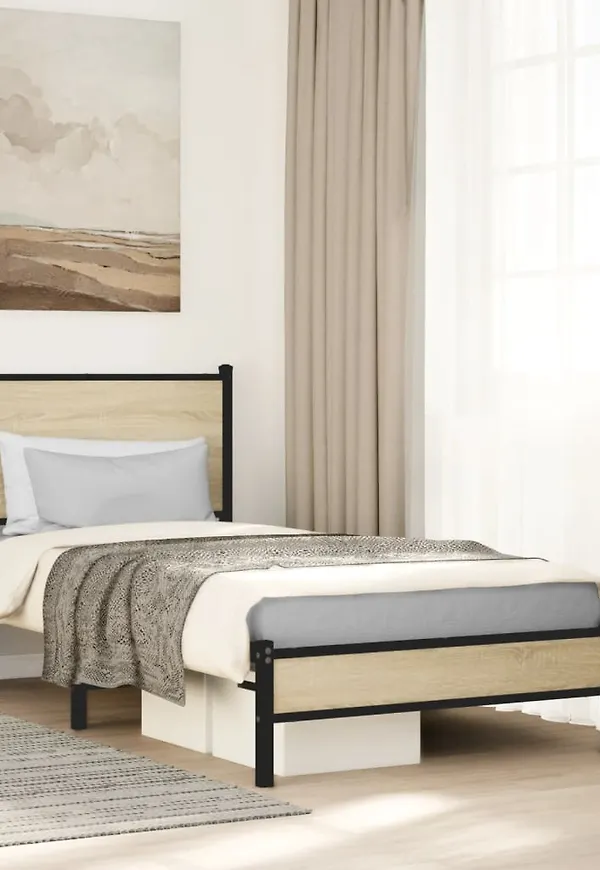 Mysig vidaxl sängram i brun färg gjord i ek.