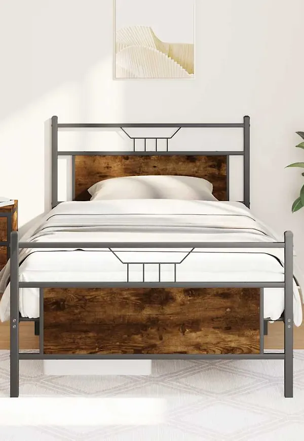 Brun vidaXL-sängram i ek i riktigt trendig modell.