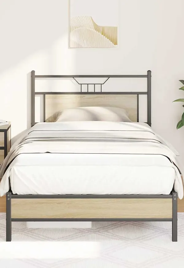 Stilren vidaxl sängram i brun färg gjord i ek.