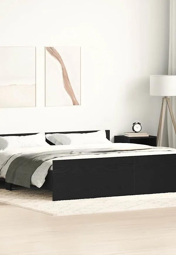 Mysig vidaxl säng i svart färg gjord i ek.