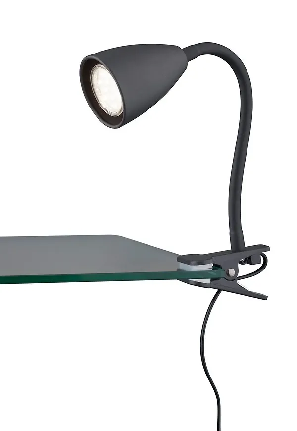 Svart Trio Lighting-klämlampa i moderiktig modell.