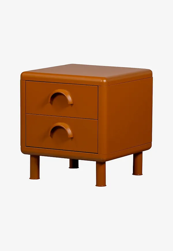 Gul WOOOD-sängbord i smickrande modell.